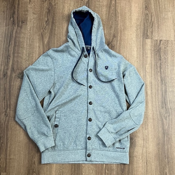 Merrell Gray Button Hoodie with Patch Elbows Sz L - Picture 7 of 15